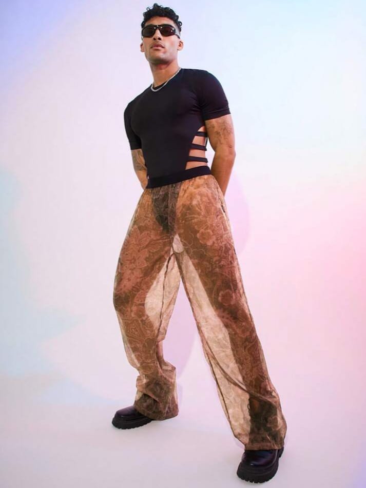 WILDFASHAION Men's Floral Print Mesh Wide Lag Stylish Lounge Pants